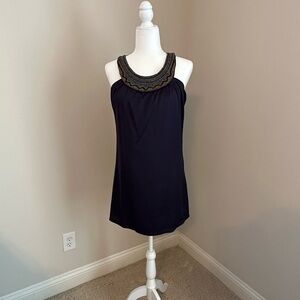Shift dress with beaded neckline